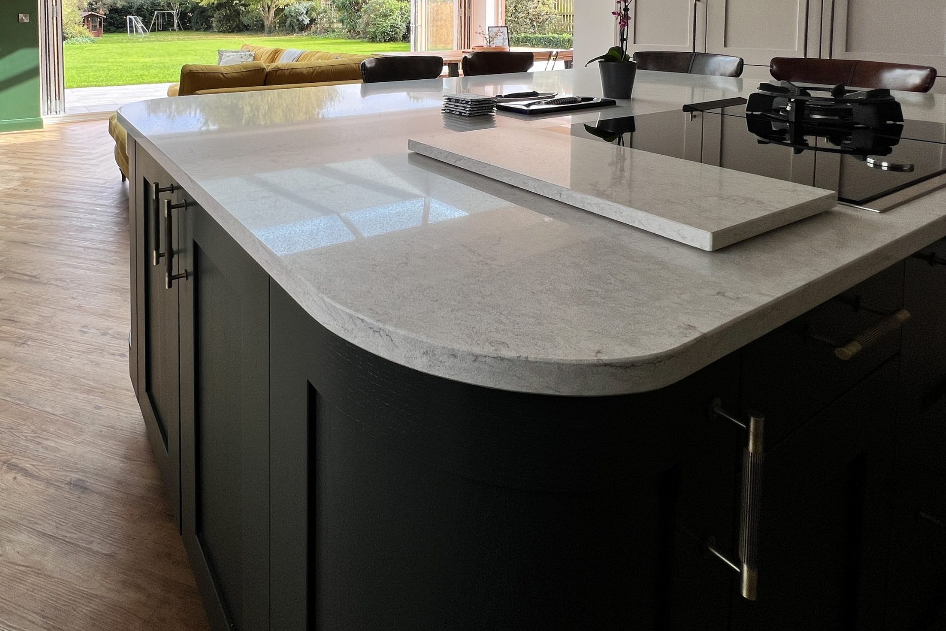 An image of newly sprayed kitchen cupboards in a house in Cardiff