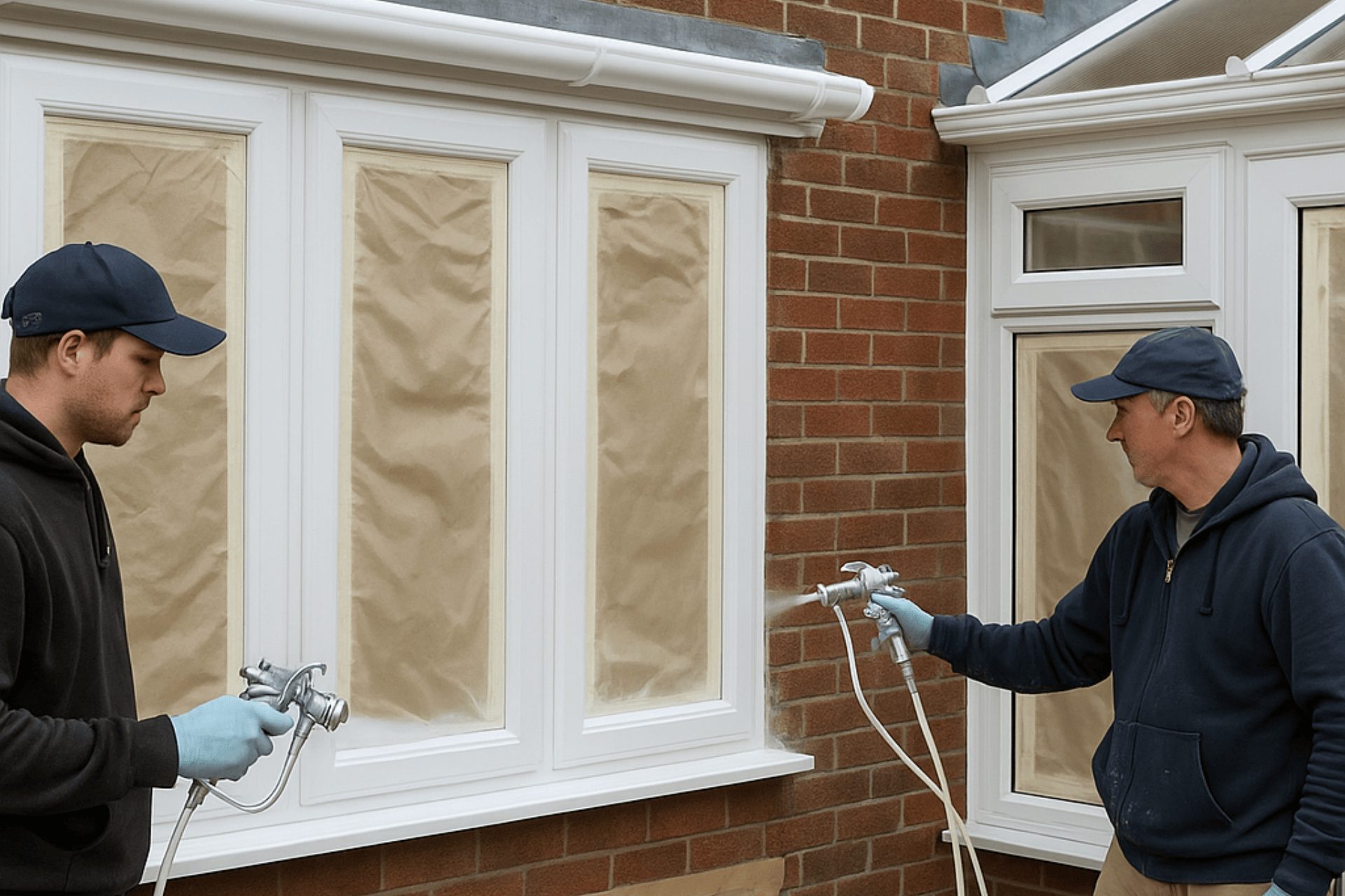 Professional local window sprayers working on residential windows in Cardiff