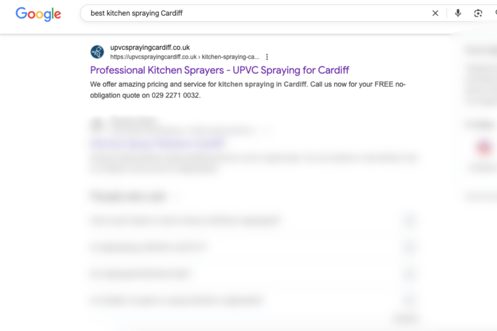 Best kitchen spraying Cardiff has been entered into Google and it shows us as one of the search results