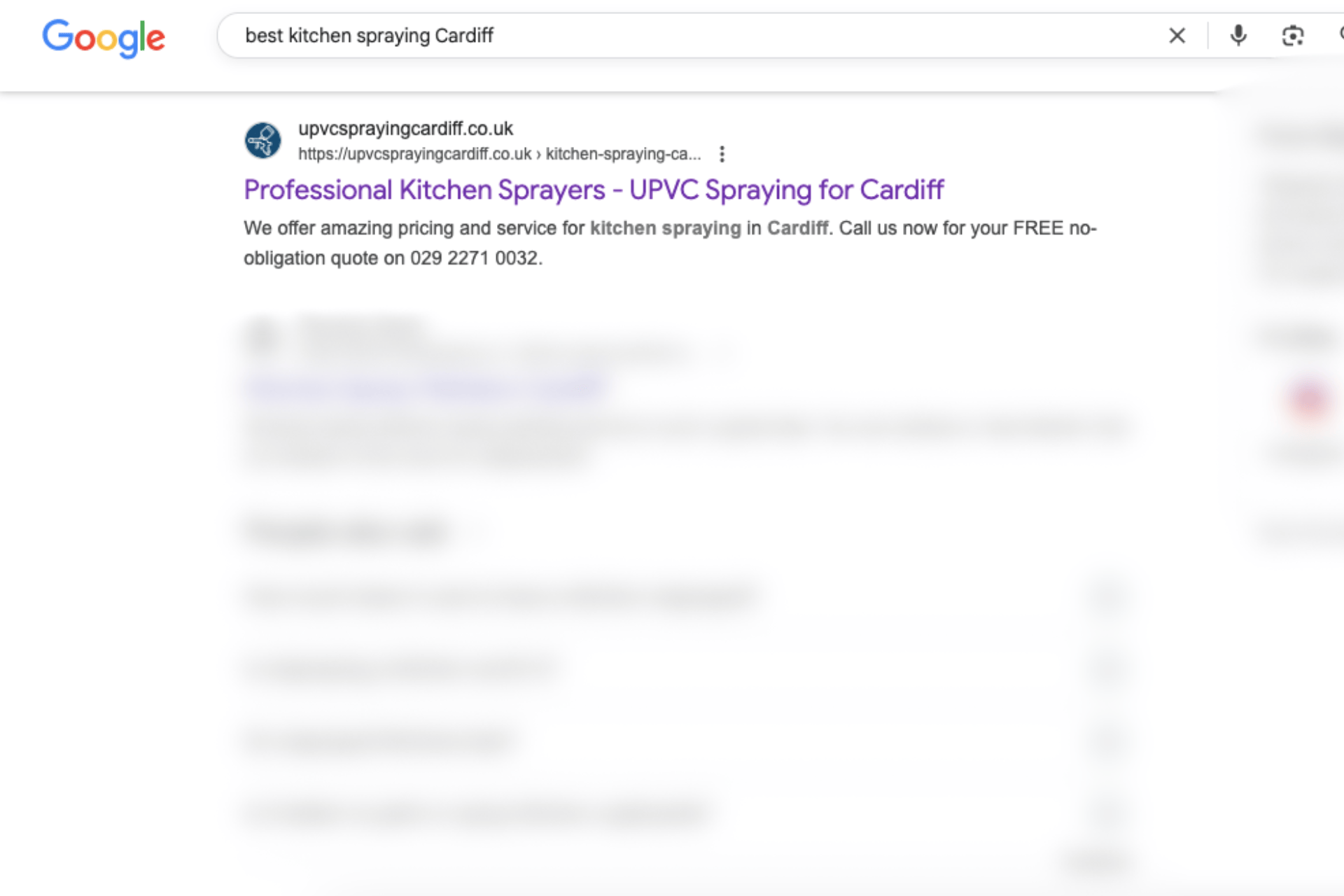 Best kitchen spraying Cardiff has been entered into Google and it shows us as one of the search results